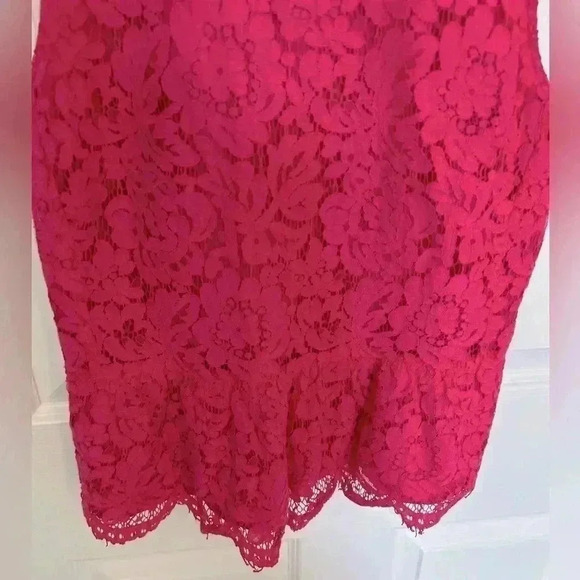 J.Crew Bright Pink Peplum Sleeveless Lace Top Size 2 - Picture 4 of 7
